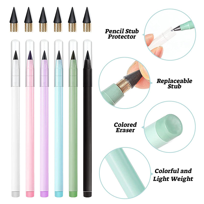Infinity Pencil Set with 6 Everlasting Inkless Pens, Replaceable Nibs, 3  Holders - Replaces 100 Wooden Pencils