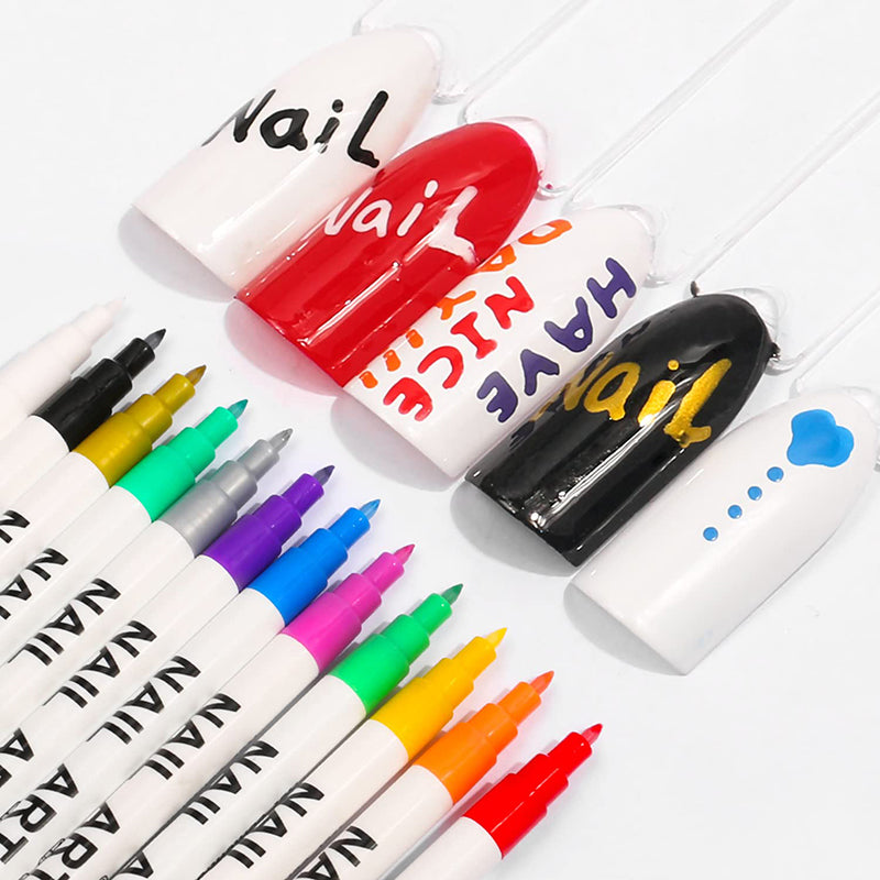 Summerkimy 12 Colors 3D Nail Art Painted Pens Set Quick Dry Nail Art  Painting Pen Kit Waterproof Nail Point Graffiti Pen Drawing Painting Liner  Brush for DIY Nail Art Beauty Manicure Tools -